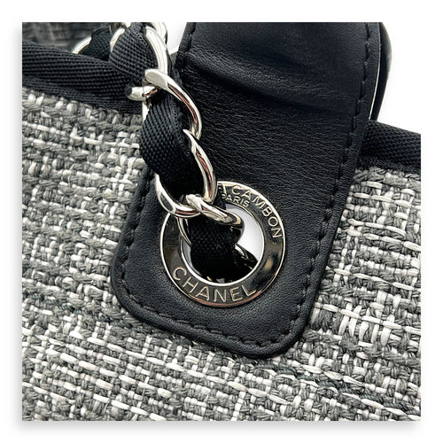 Deauville Tote Bag Grey in Tweed, Silver hardware