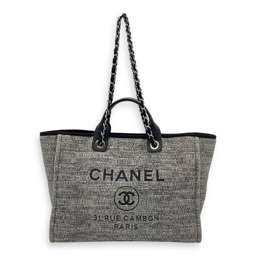 Deauville Tote Bag Grey in Tweed, Silver hardware
