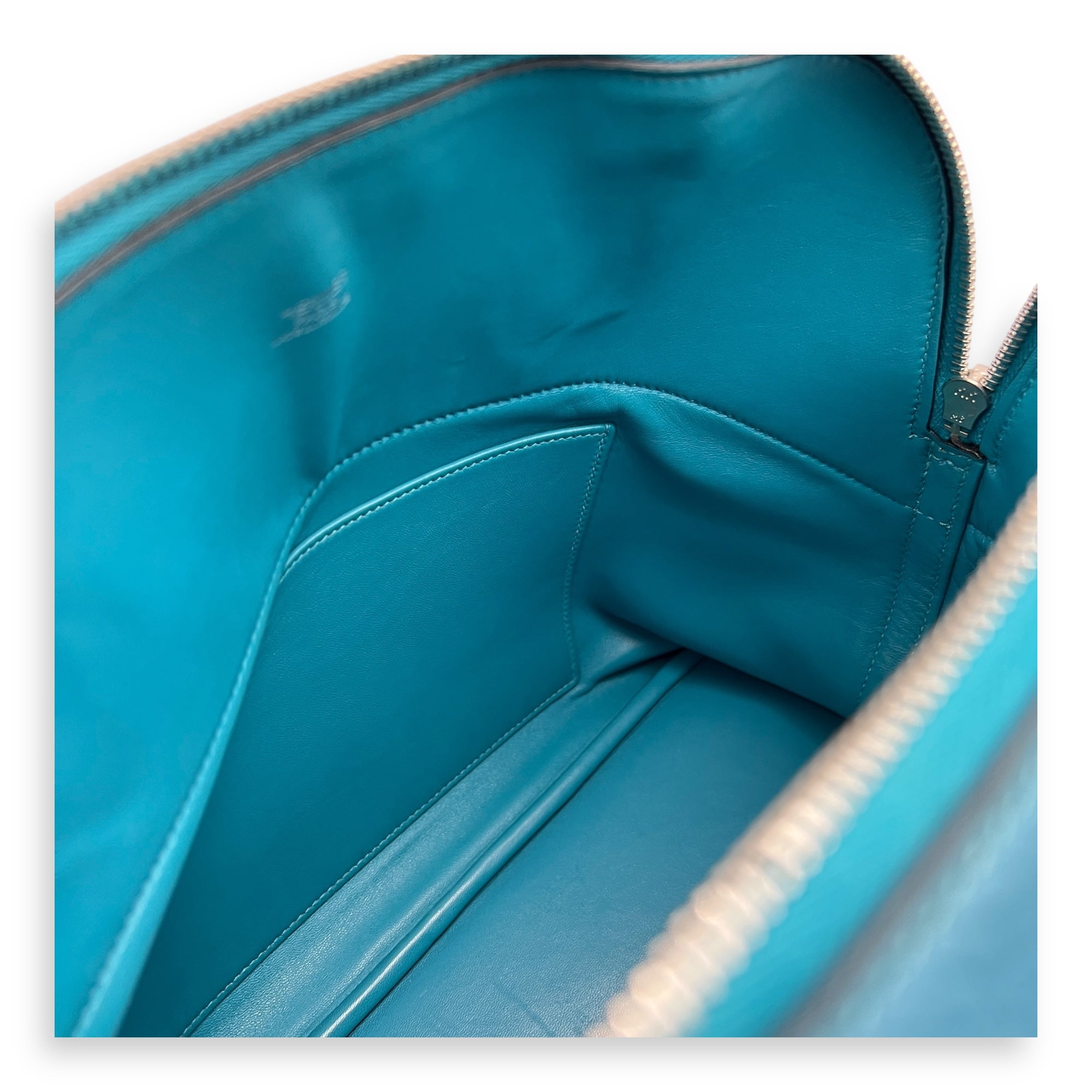 Bolide 35 Turquoise Top Handle Bag in Clemence, Palladium hardware