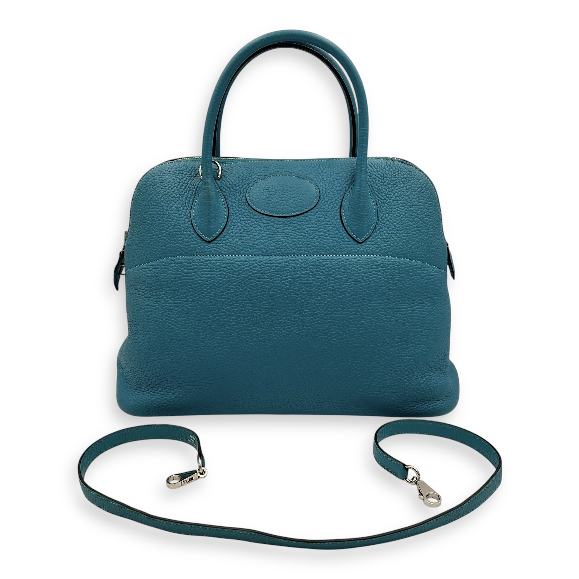 Bolide 35 Turquoise Top Handle Bag in Clemence, Palladium hardware