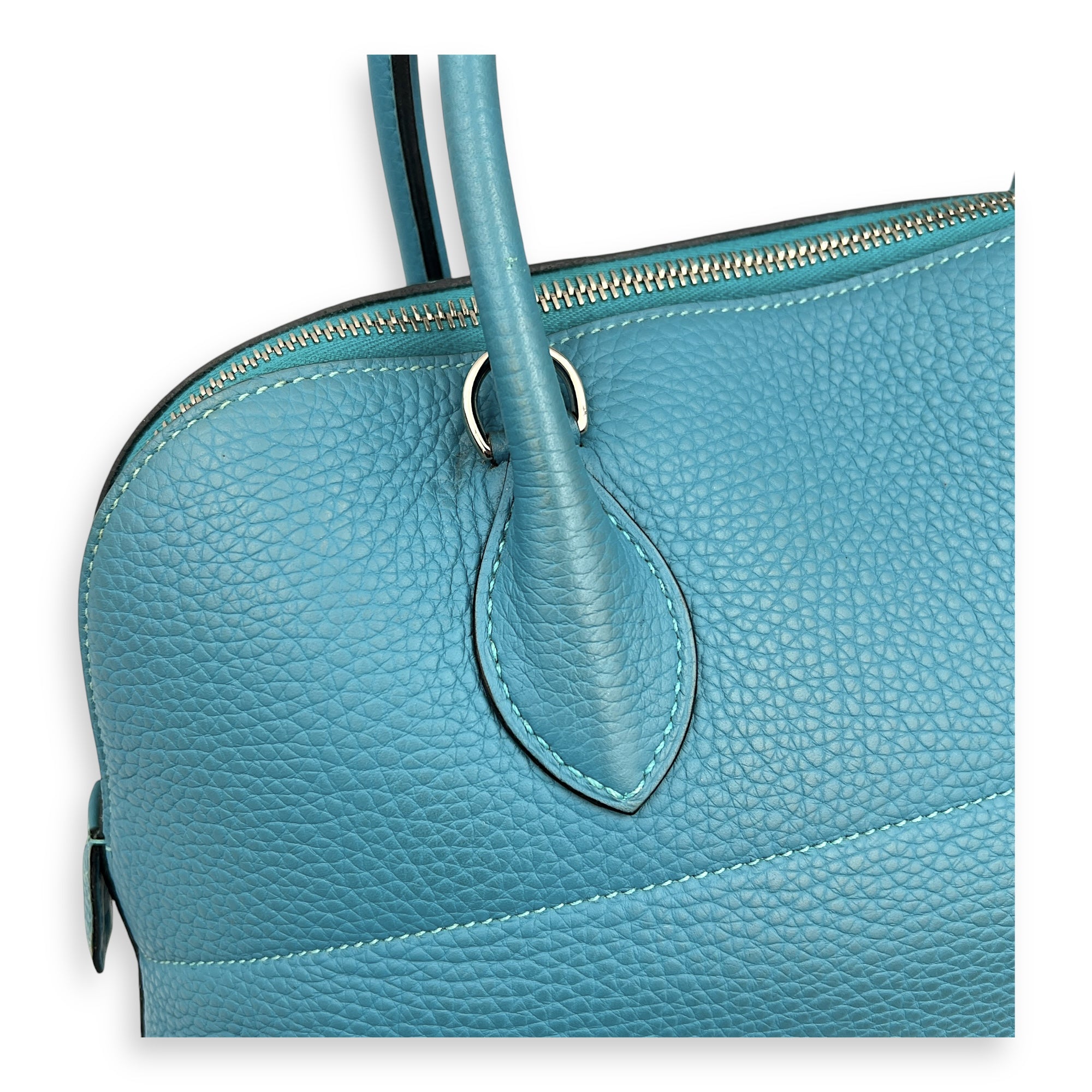 Bolide 35 Turquoise Top Handle Bag in Clemence, Palladium hardware