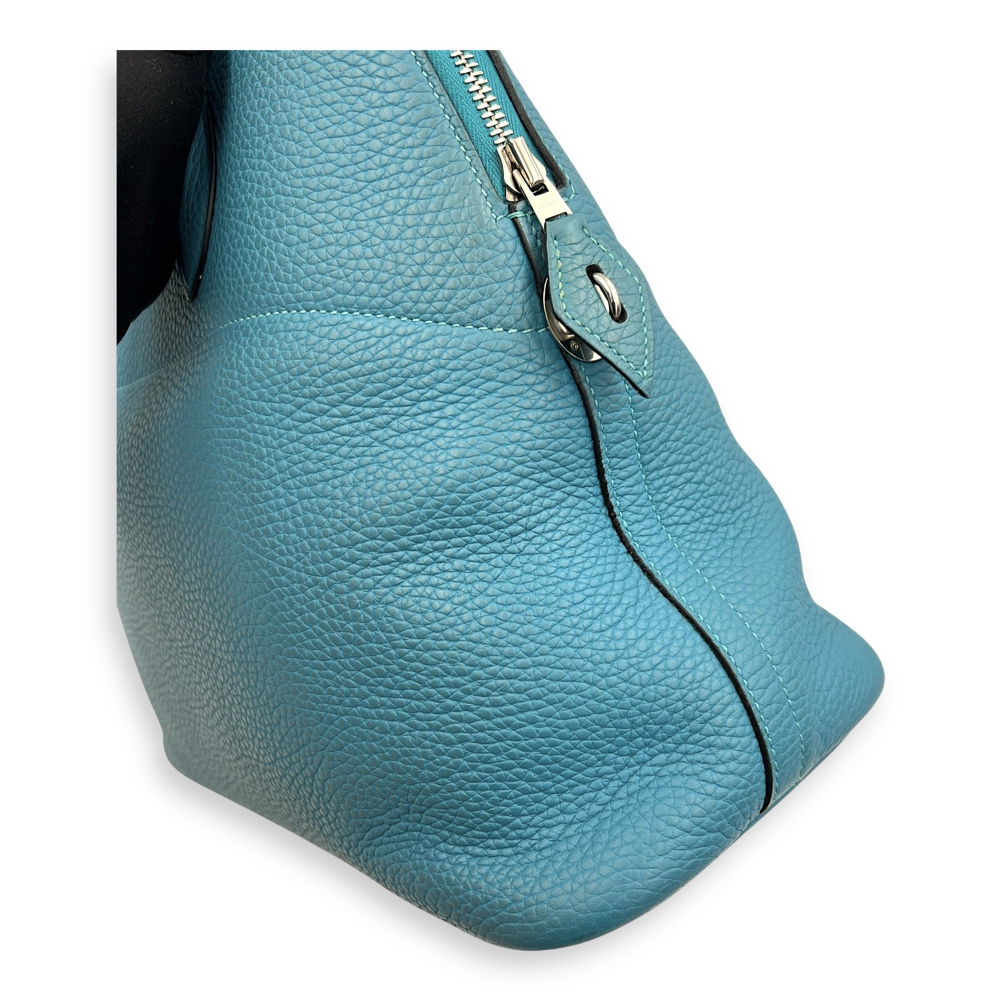 Bolide 35 Turquoise Top Handle Bag in Clemence, Palladium hardware