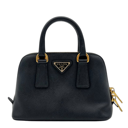 Saffiano Top Handle Bag Black in Saffiano Leather, Gold hardware
