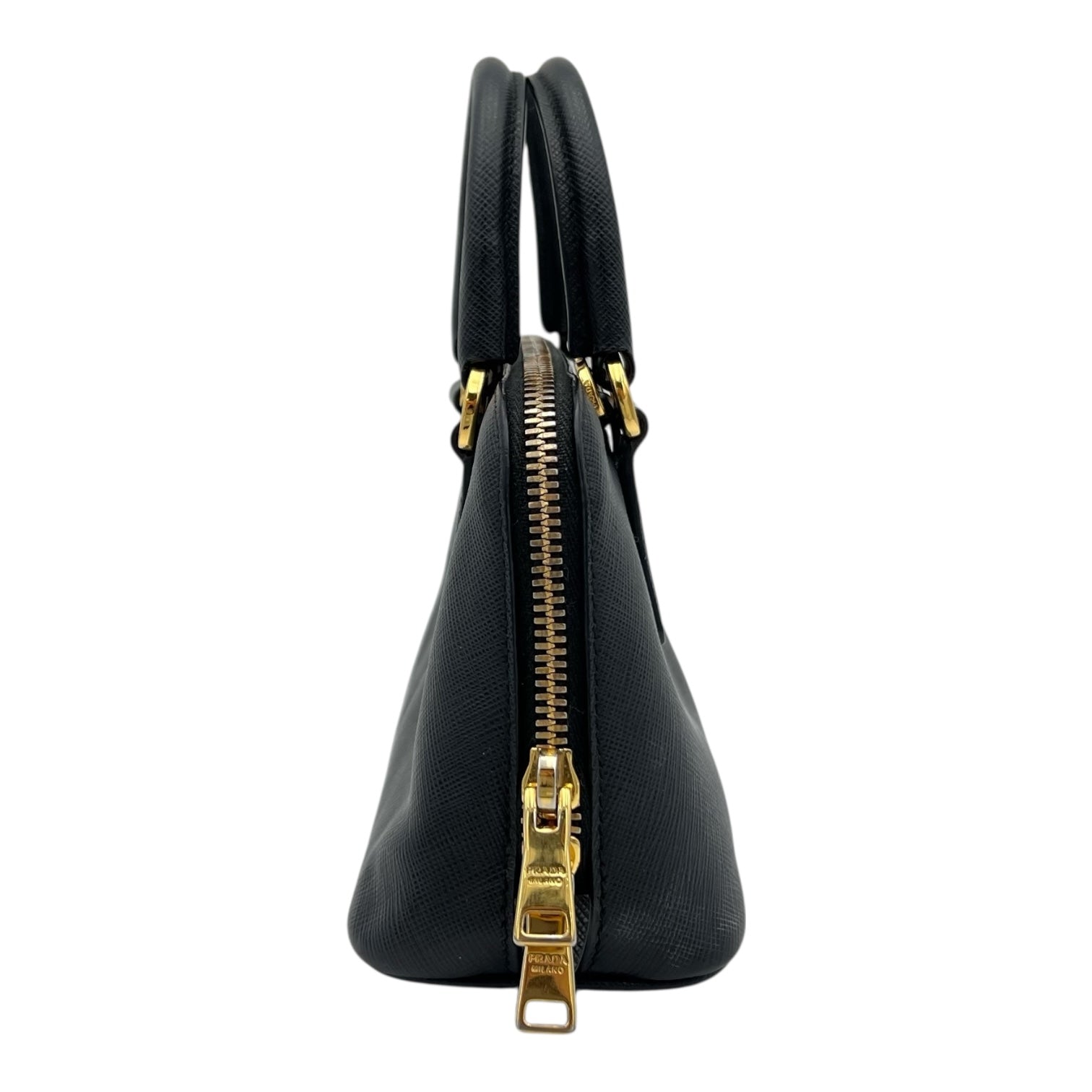 Saffiano Top Handle Bag Black in Saffiano Leather, Gold hardware