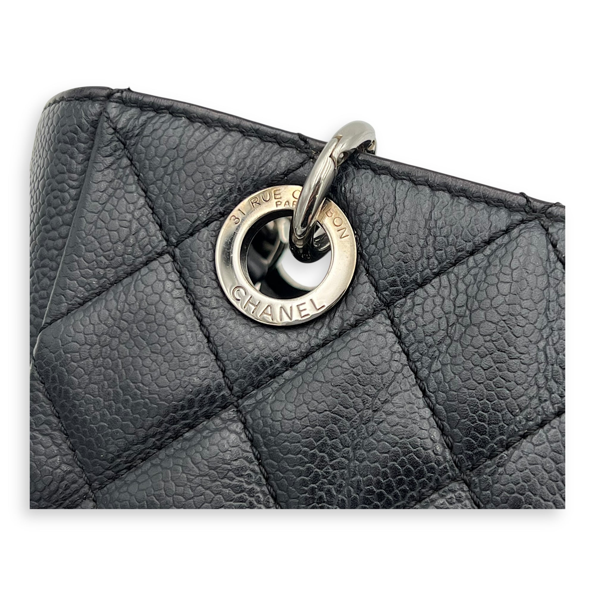 PST Tote Bag Black in Caviar Leather, Silver hardware