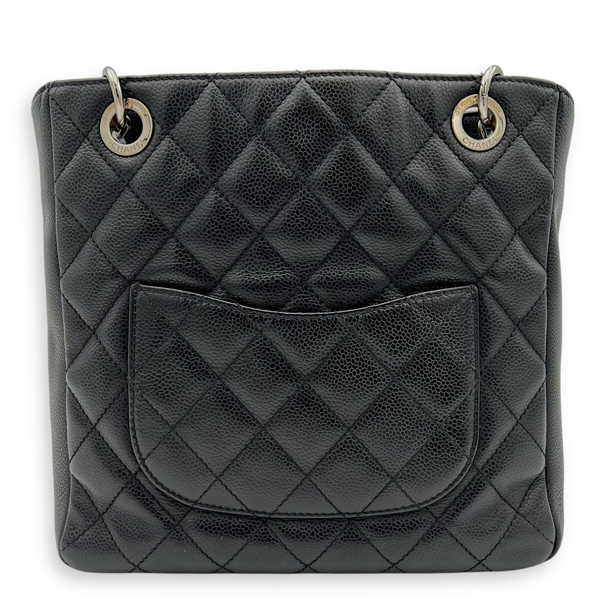 PST Tote Bag Black in Caviar Leather, Silver hardware