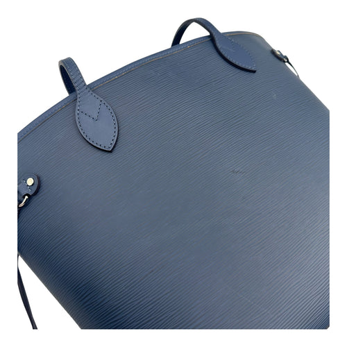 Neverfull Tote Bag Blue in Epi Leather, Silver hardware