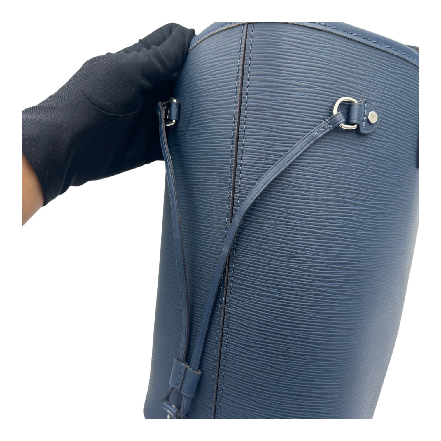 Neverfull Tote Bag Blue in Epi Leather, Silver hardware