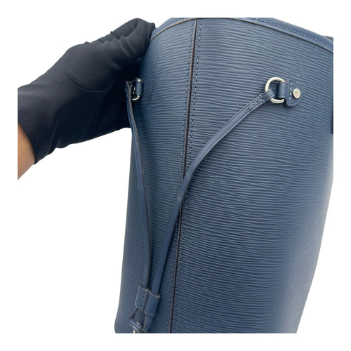 Neverfull Tote Bag Blue in Epi Leather, Silver hardware
