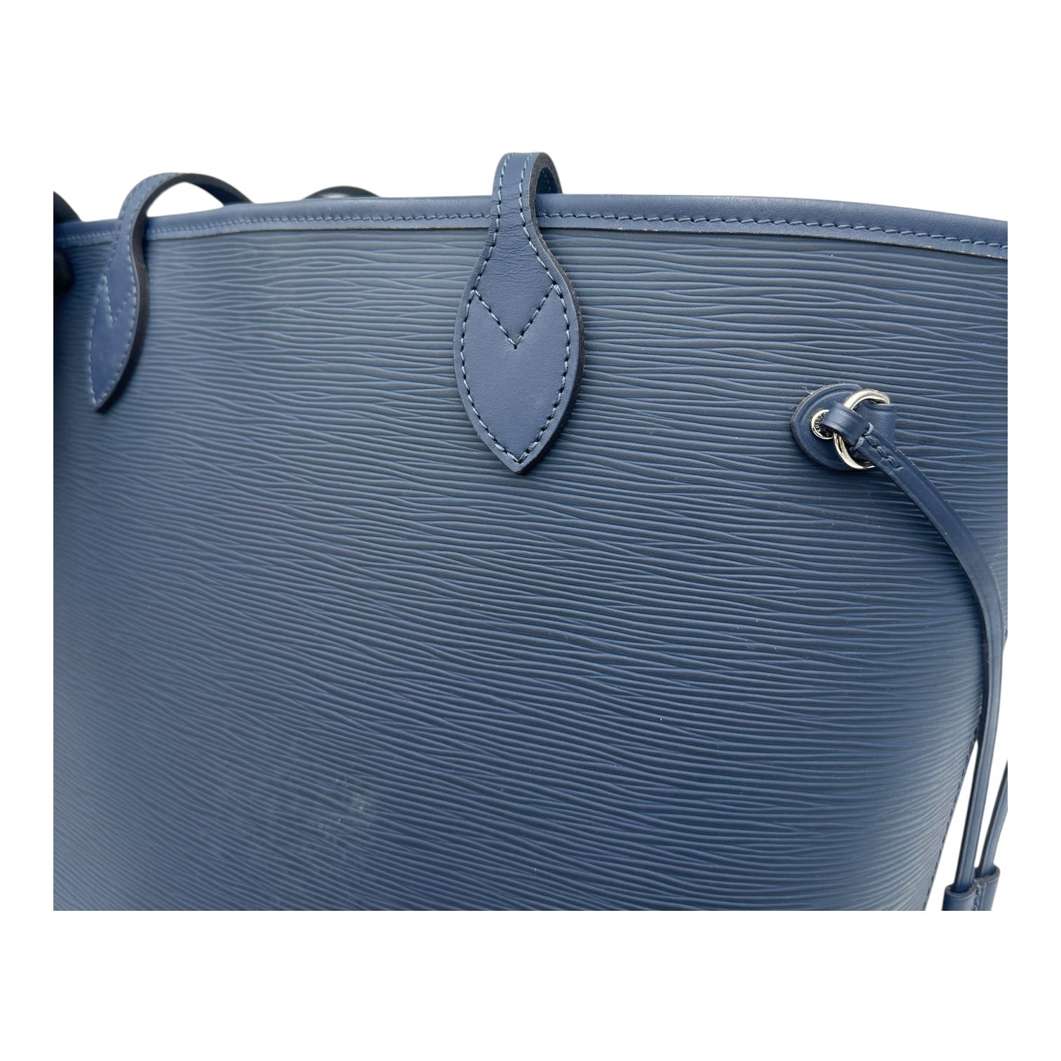 Neverfull Tote Bag Blue in Epi Leather, Silver hardware