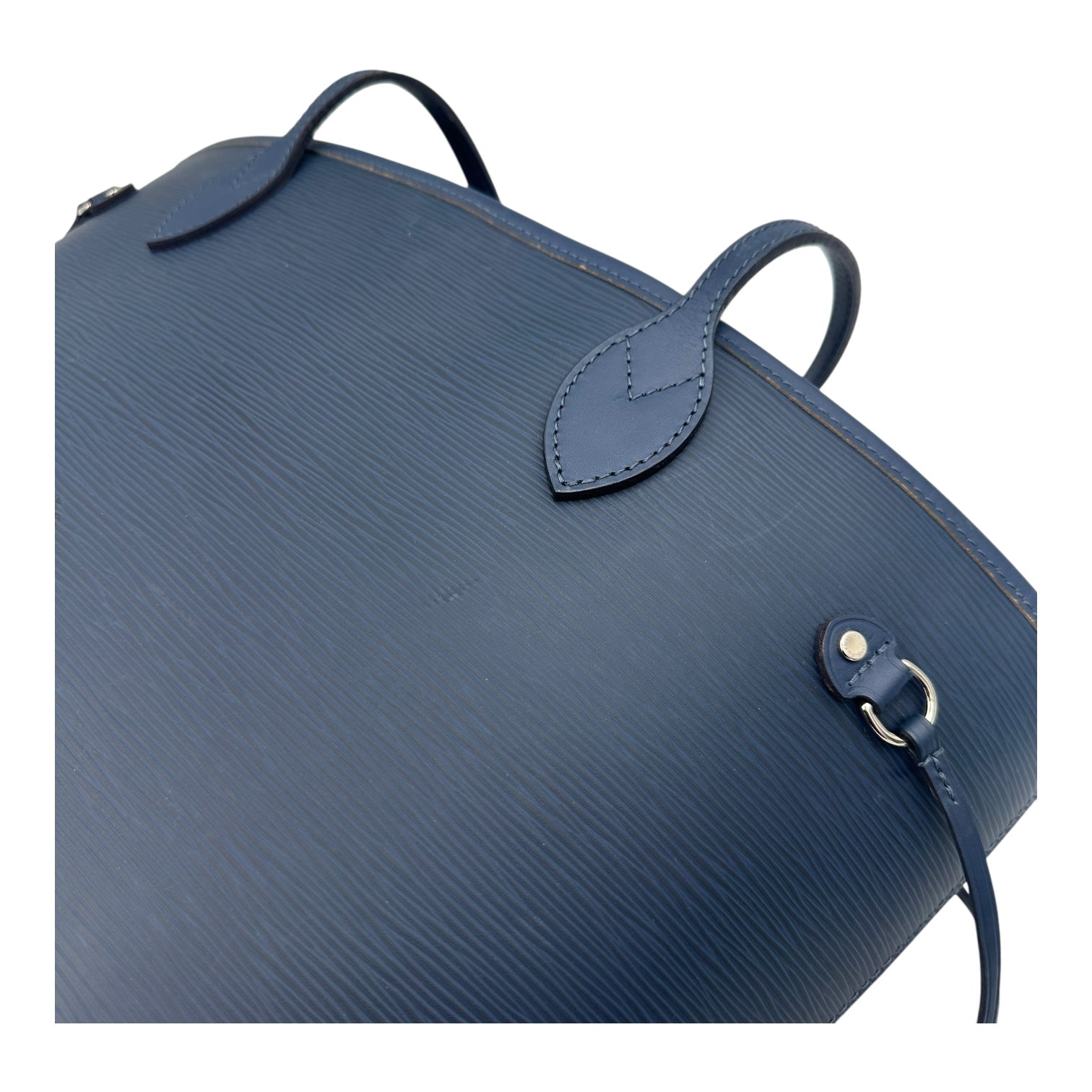 Neverfull Tote Bag Blue in Epi Leather, Silver hardware