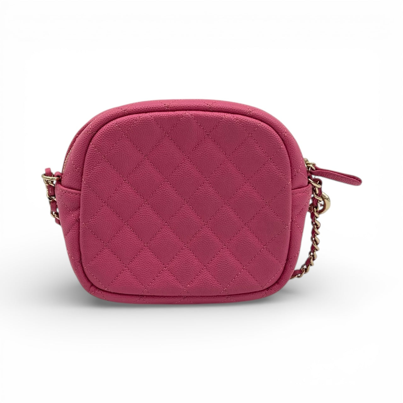 CC Day Camera Chain Shoulder Bag Pink in Caviar Leather, Gold hardware