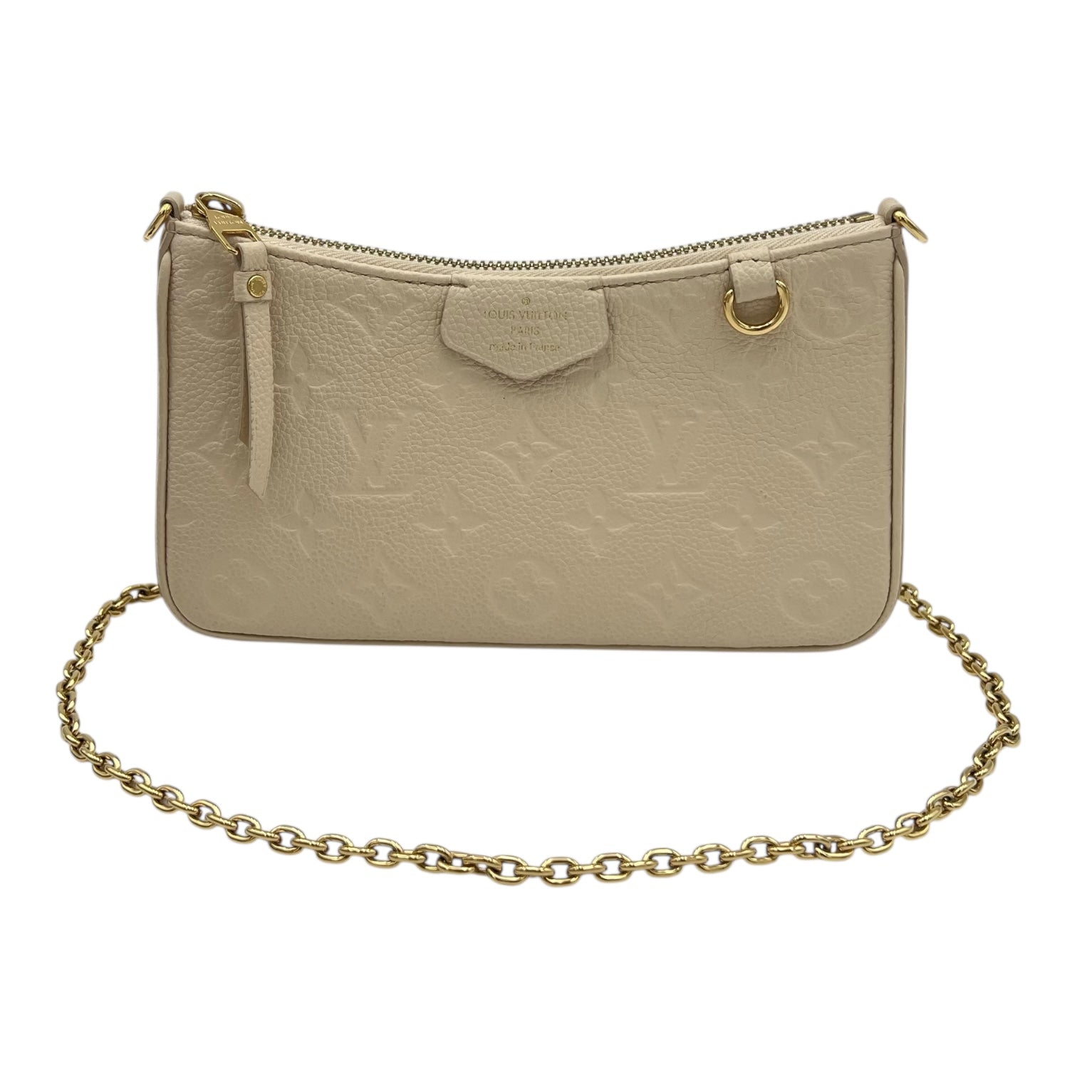 Easy Pouch On Strap Shoulder Bag White in Empreinte Leather, Gold hardware