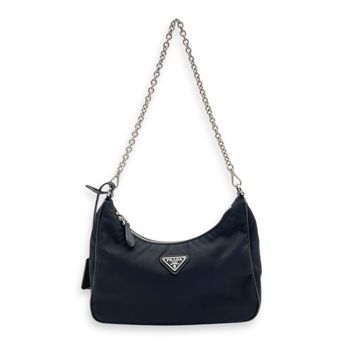 Re-Edition 2005 Shoulder Bag Black in Nylon, Silver hardware