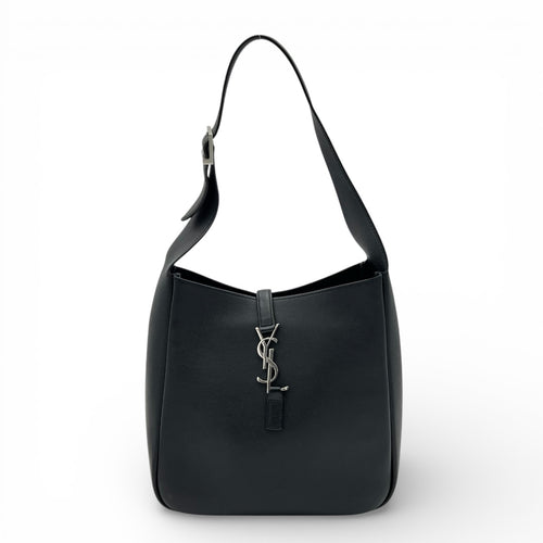 Le 5 A 7 Small Black Shoulder Bag in Calfskin, Silver hardware