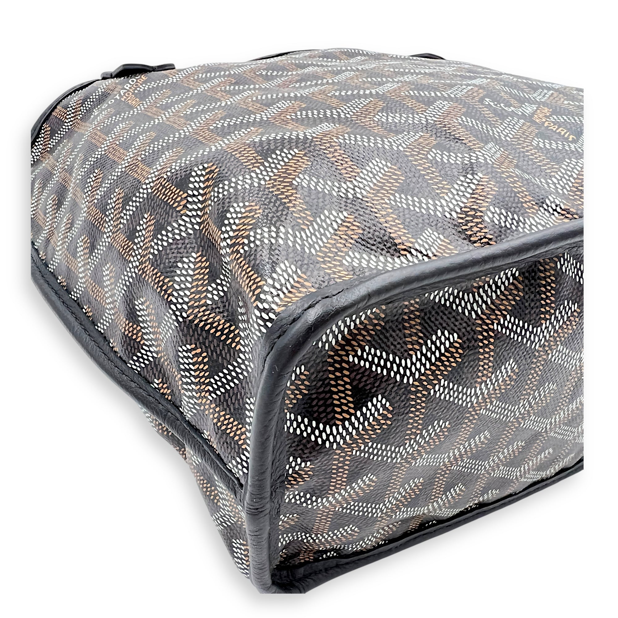 Anjou Mini Black Tote Bag in Coated Canvas, Silver hardware