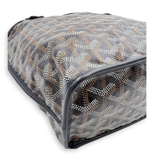 Anjou Mini Black Tote Bag in Coated Canvas, Silver hardware