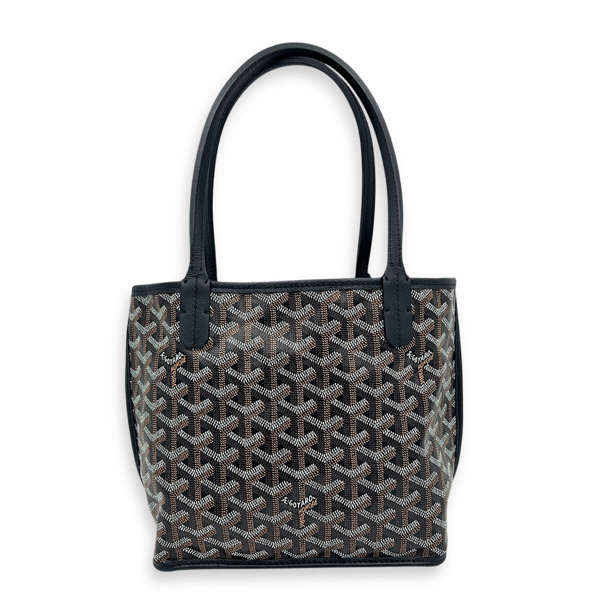 Anjou Mini Black Tote Bag in Coated Canvas, Silver hardware