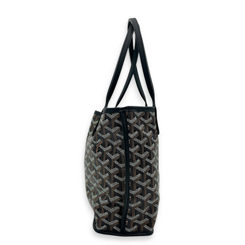 Anjou Mini Black Tote Bag in Coated Canvas, Silver hardware