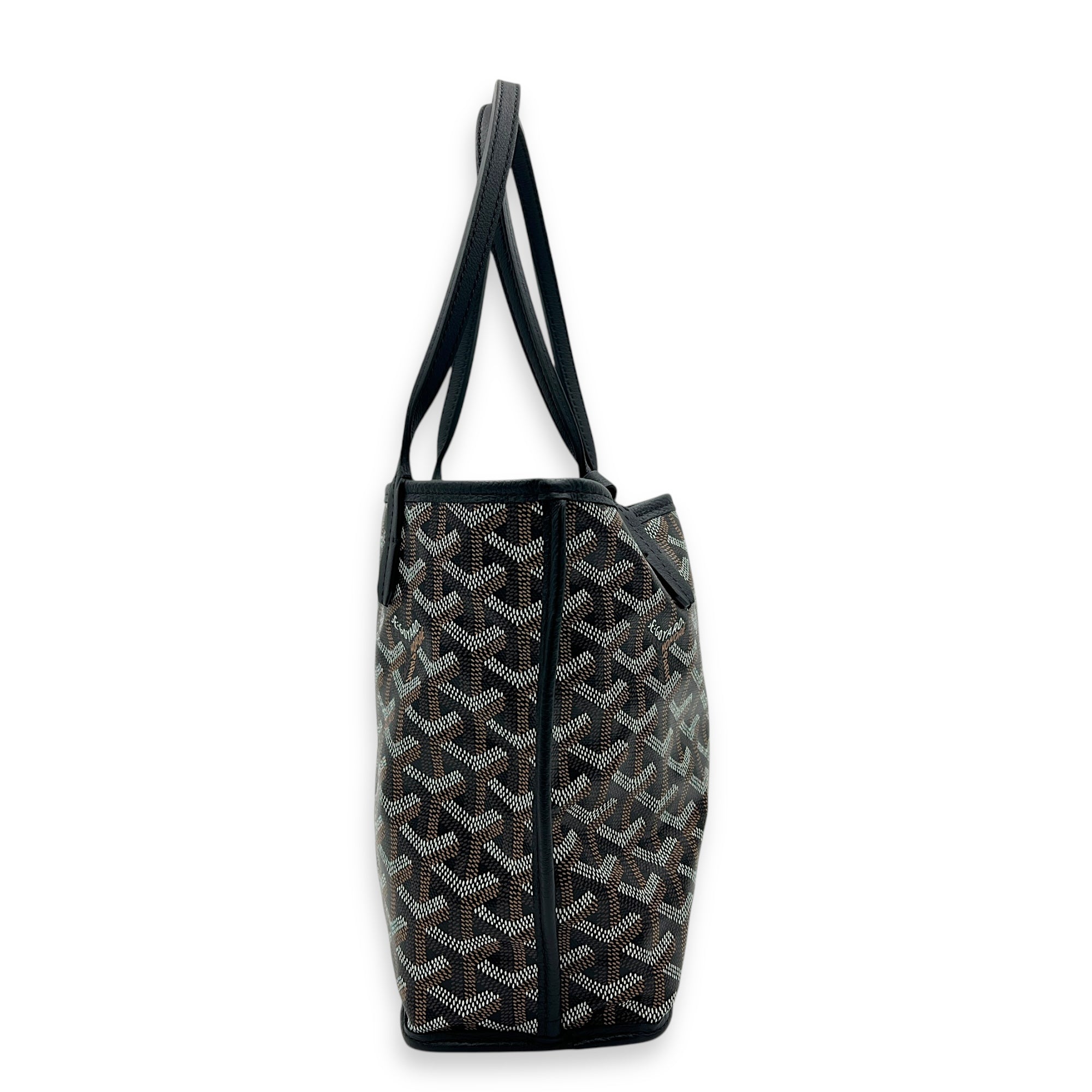 Anjou Mini Black Tote Bag in Coated Canvas, Silver hardware