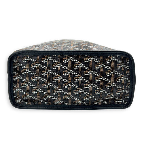 Anjou Mini Black Tote Bag in Coated Canvas, Silver hardware