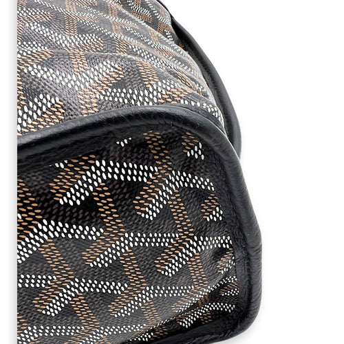 Anjou Mini Black Tote Bag in Coated Canvas, Silver hardware