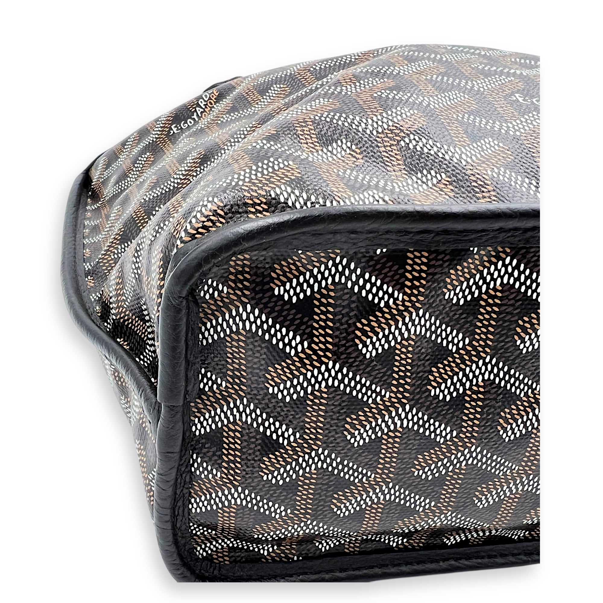 Anjou Mini Black Tote Bag in Coated Canvas, Silver hardware