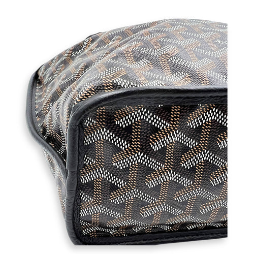 Anjou Mini Black Tote Bag in Coated Canvas, Silver hardware