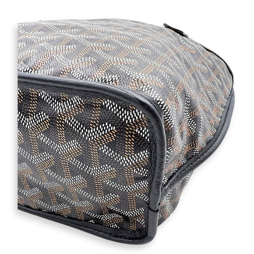 Anjou Mini Black Tote Bag in Coated Canvas, Silver hardware