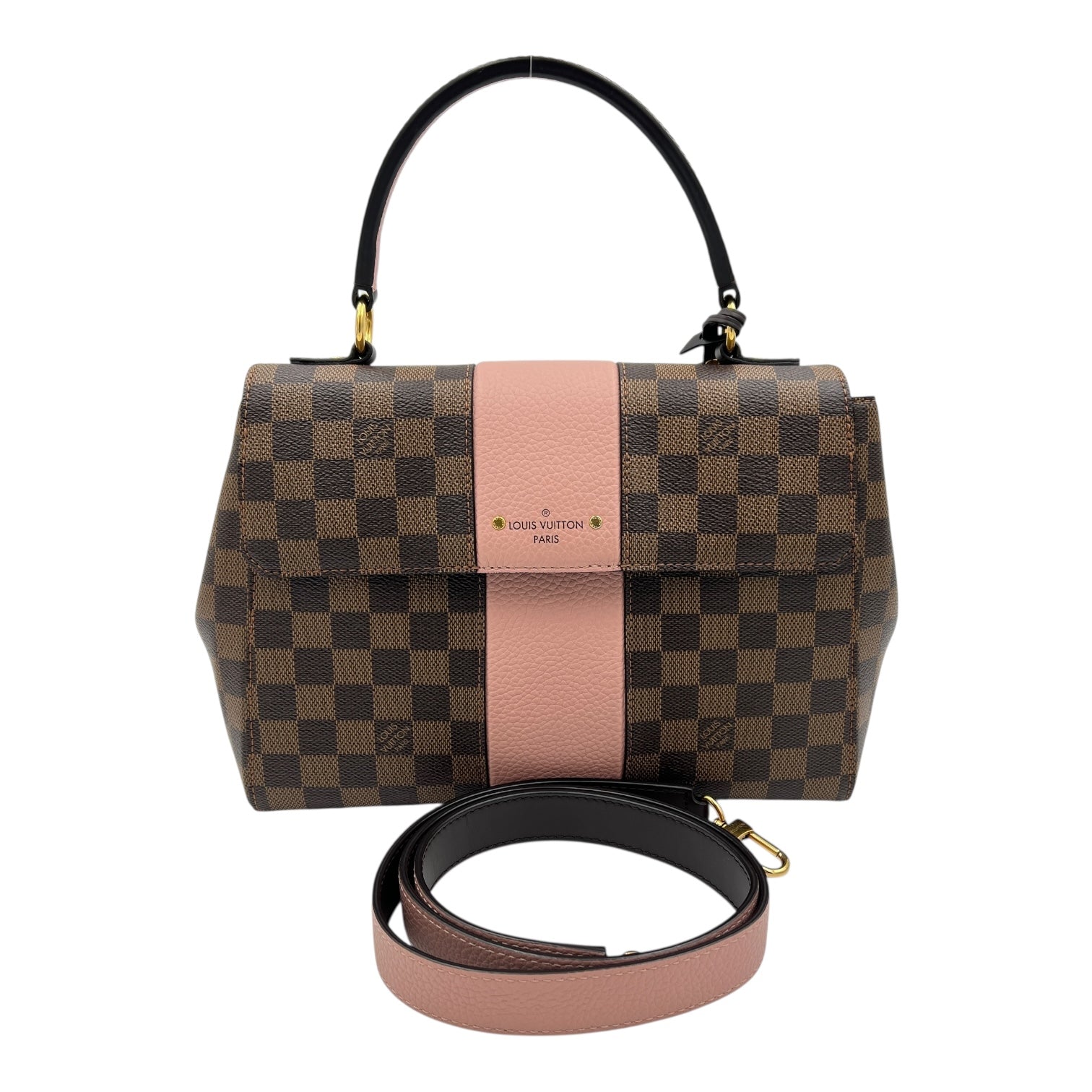 Bondstreet MM Brown Top Handle Bag in Coated Canvas, Gold hardware