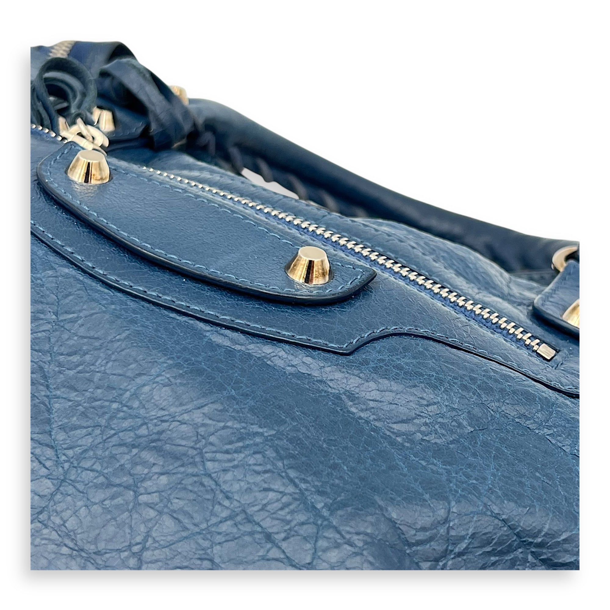Cinhentic Top Handle Bag Medium Blue in Goat Leather, Gold hardware