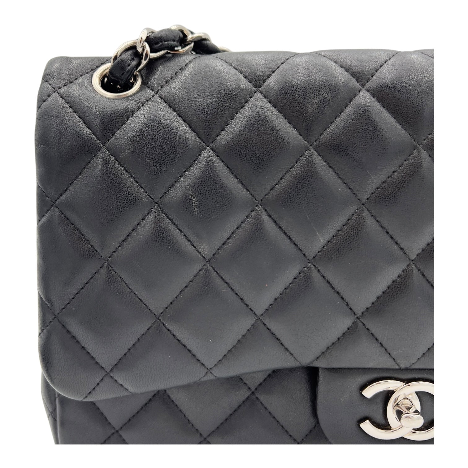 Classic Shoulder Bag Jumbo Silver in Lambskin, Silver hardware