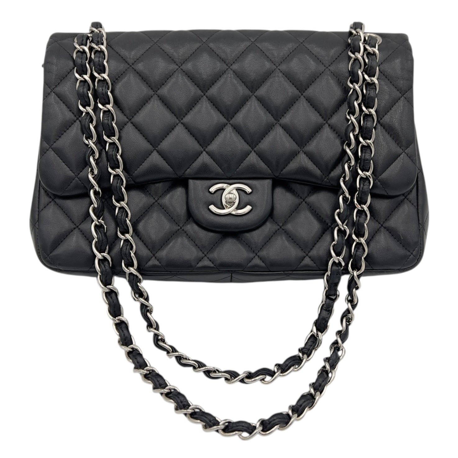 Classic Shoulder Bag Jumbo Silver in Lambskin, Silver hardware