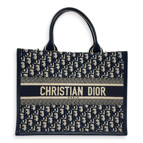 Book Tote Tote Bag Medium Blue in Jacquard, Gold hardware