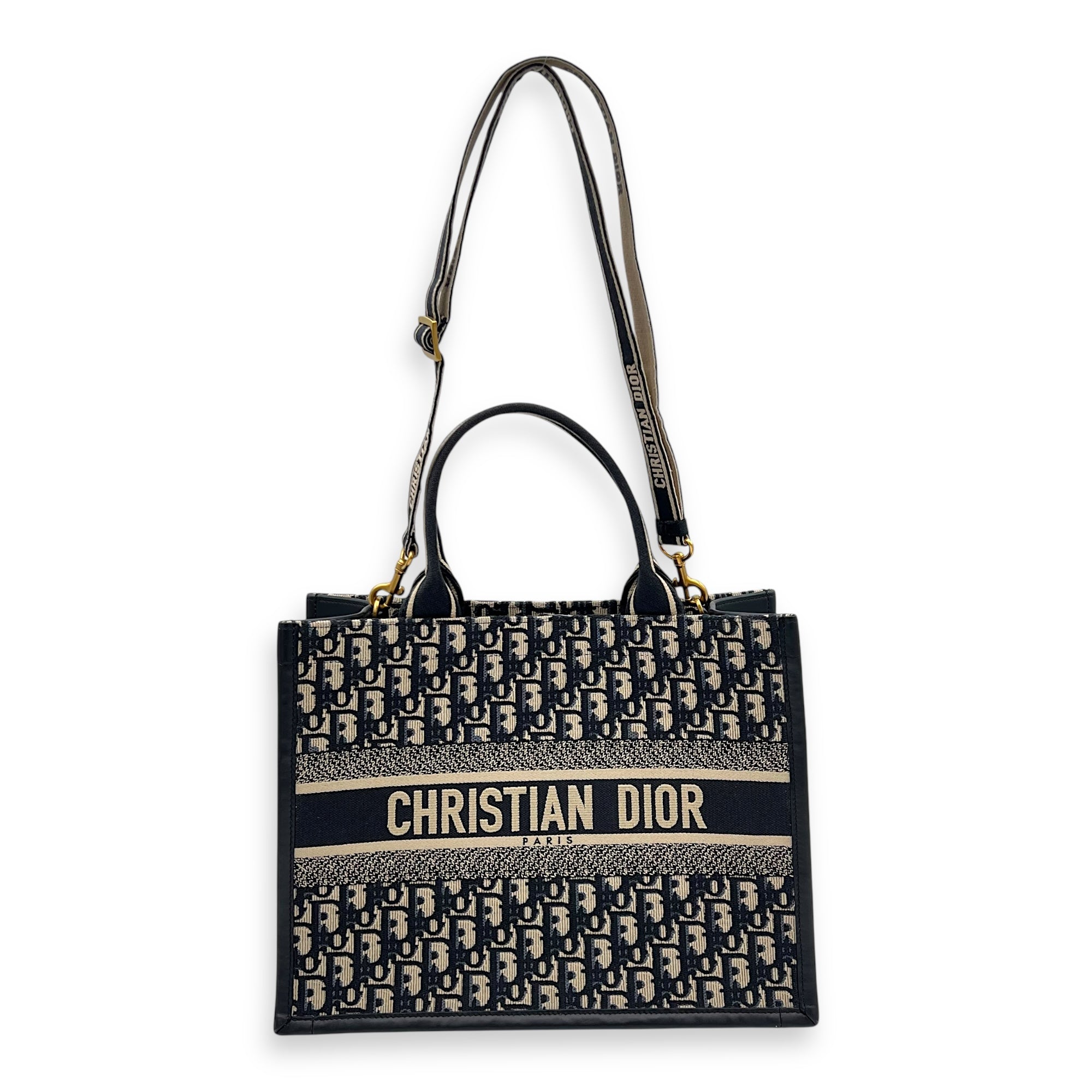 Book Tote Tote Bag Medium Blue in Jacquard, Gold hardware