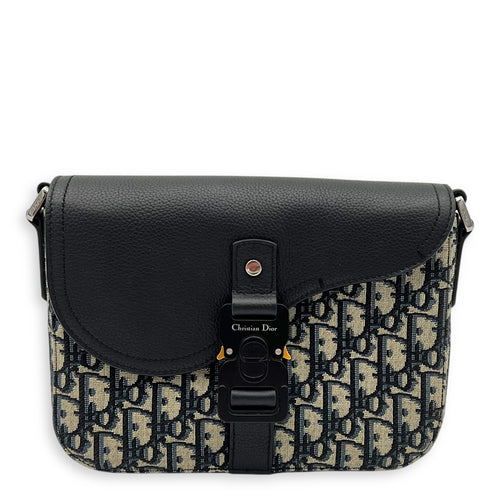 Oblique Crossbody Bag Small Blue in Jacquard, Silver hardware