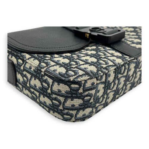 Oblique Crossbody Bag Small Blue in Jacquard, Silver hardware