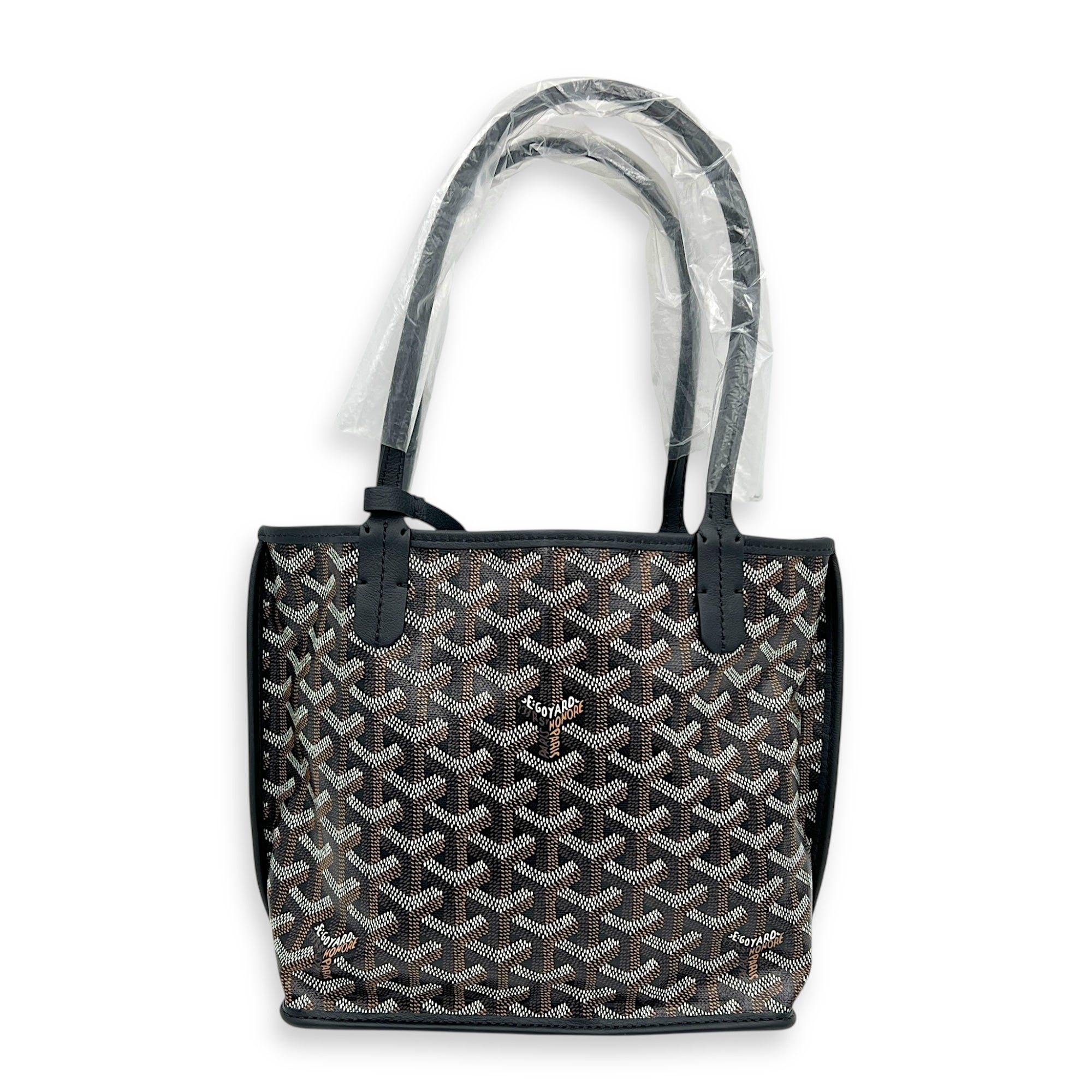 Anjou Tote Bag Mini Black in Coated Canvas, Silver hardware