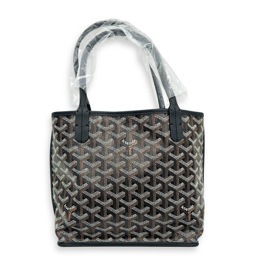 Anjou Tote Bag Mini Black in Coated Canvas, Silver hardware