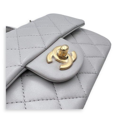 Rectangle Top Handle Bag Grey in Lambskin, Gold hardware