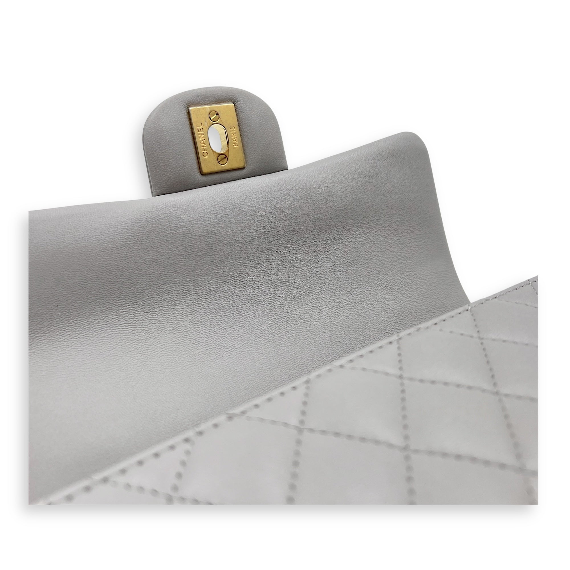 Rectangle Top Handle Bag Grey in Lambskin, Gold hardware
