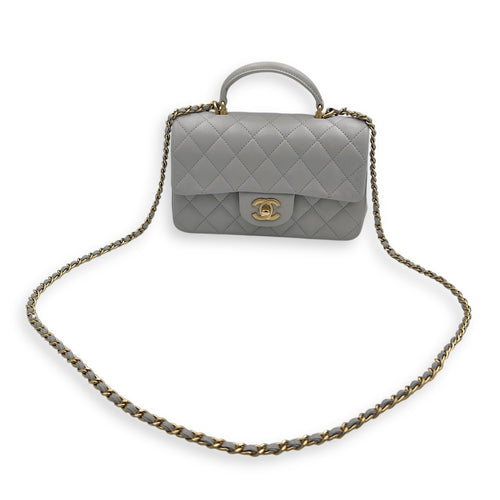 Rectangle Top Handle Bag Grey in Lambskin, Gold hardware