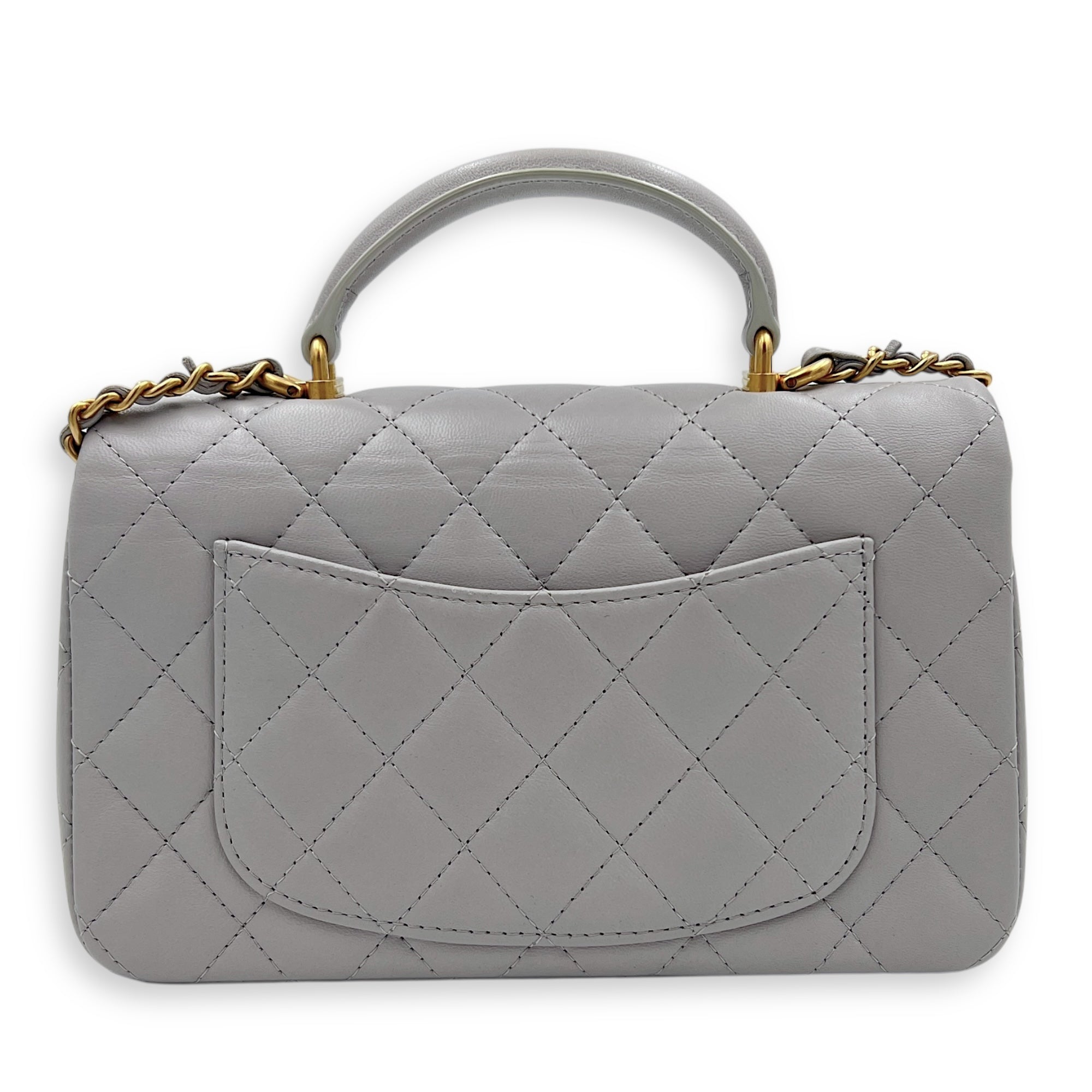 Rectangle Top Handle Bag Grey in Lambskin, Gold hardware