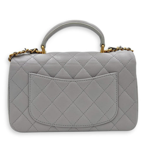 Rectangle Top Handle Bag Grey in Lambskin, Gold hardware