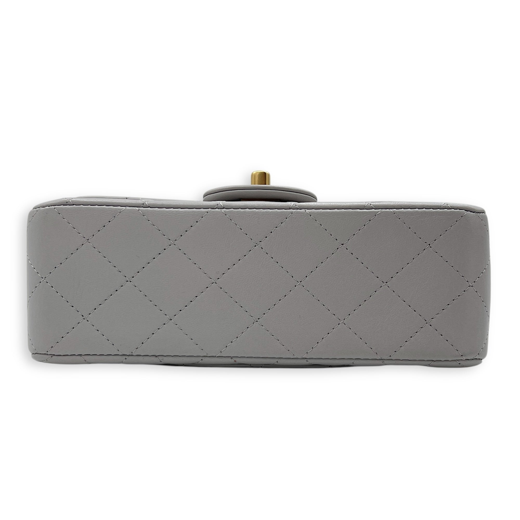 Rectangle Top Handle Bag Grey in Lambskin, Gold hardware