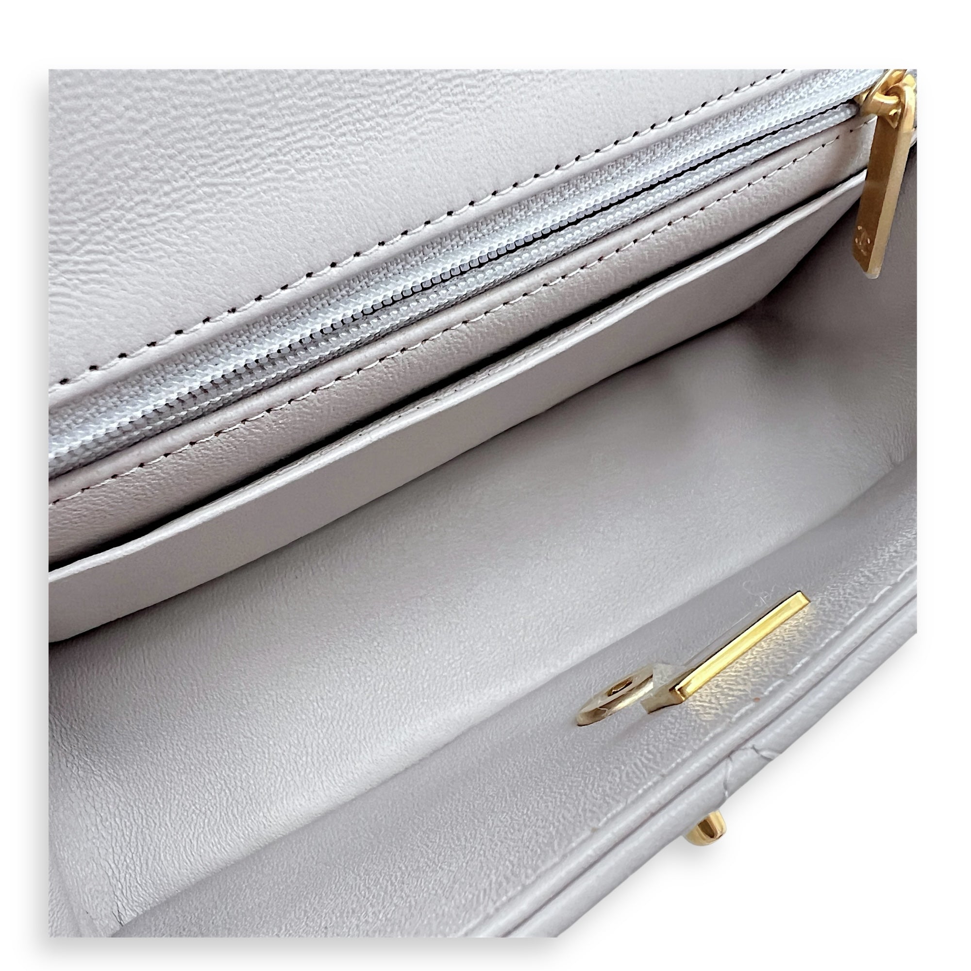 Rectangle Top Handle Bag Grey in Lambskin, Gold hardware