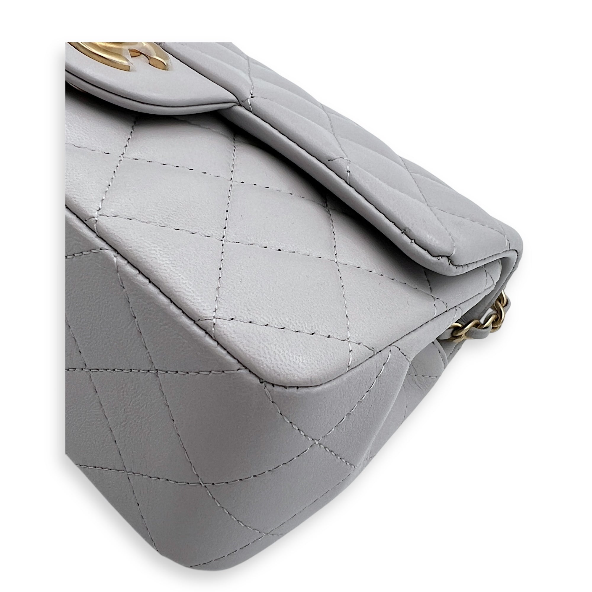 Rectangle Top Handle Bag Grey in Lambskin, Gold hardware