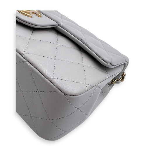 Rectangle Top Handle Bag Grey in Lambskin, Gold hardware