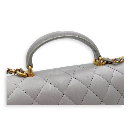 Rectangle Top Handle Bag Grey in Lambskin, Gold hardware