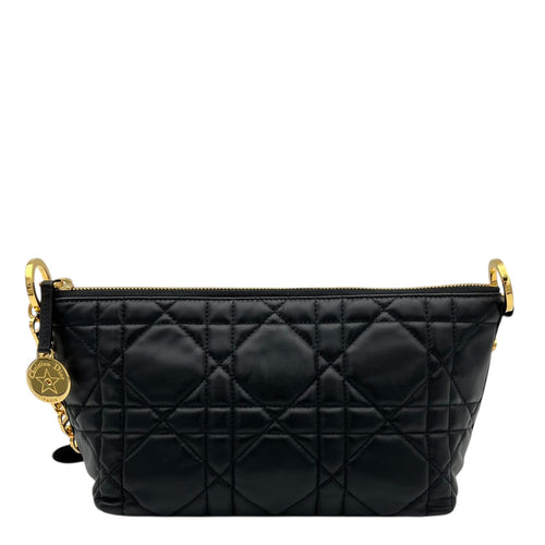 Star Chain Macrocannage Shoulder Bag Black in Calfskin, Gold hardware